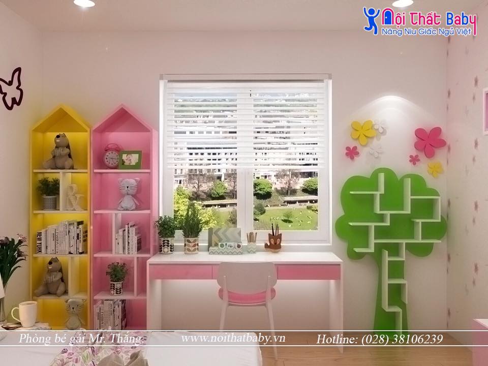 Mẫu bàn học màu hồng dễ thương cho bé